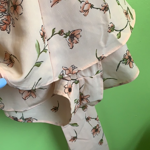 Floral Print Layered-Hem Romper in Blush with pink/green flowers - Picture 4 of 9